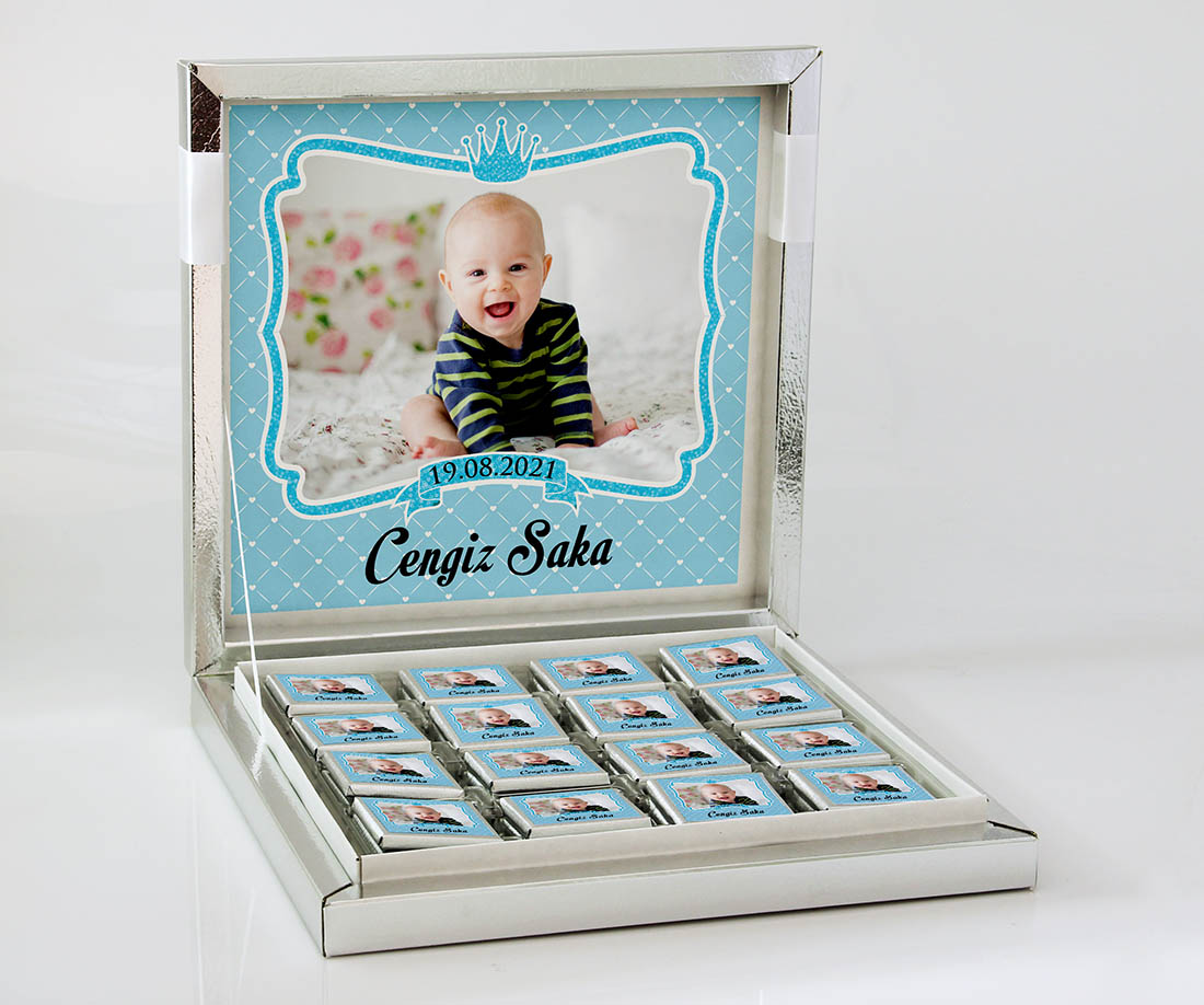 Erkek Bebek Hediye Seti - Çikolata, Magnet, Kapı Süsü - Fotoğraflı