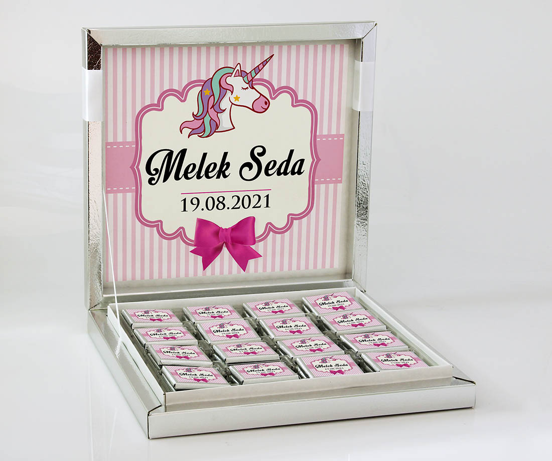 Kız Bebek Hediye Seti - Çikolata, Magnet, Kapı Süsü - Unicorn