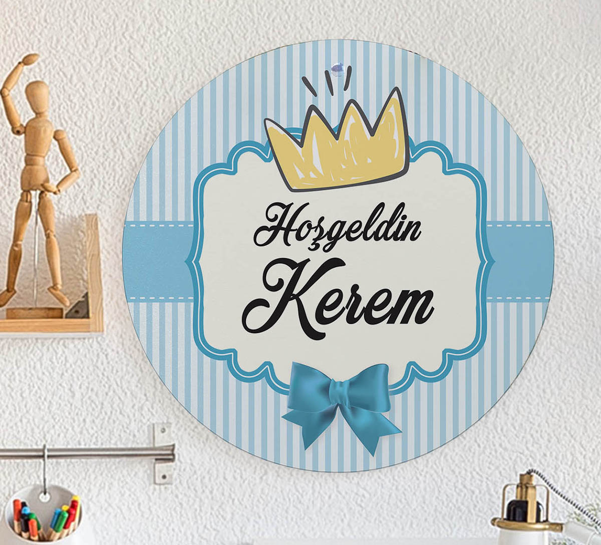 Erkek Bebek Hediye Seti - Çikolata, Magnet, Kapı Süsü - Prens
