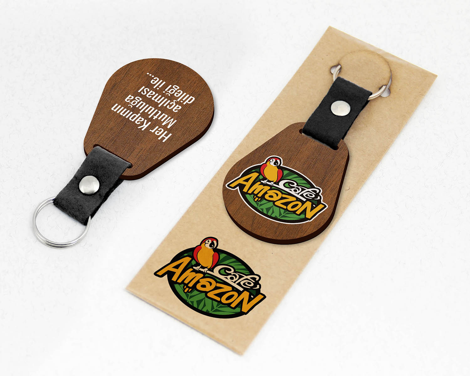 Kurumsal, Damla Şekilli Keçe Saplı Paketli Promosyon Ahşap Anahtarlık