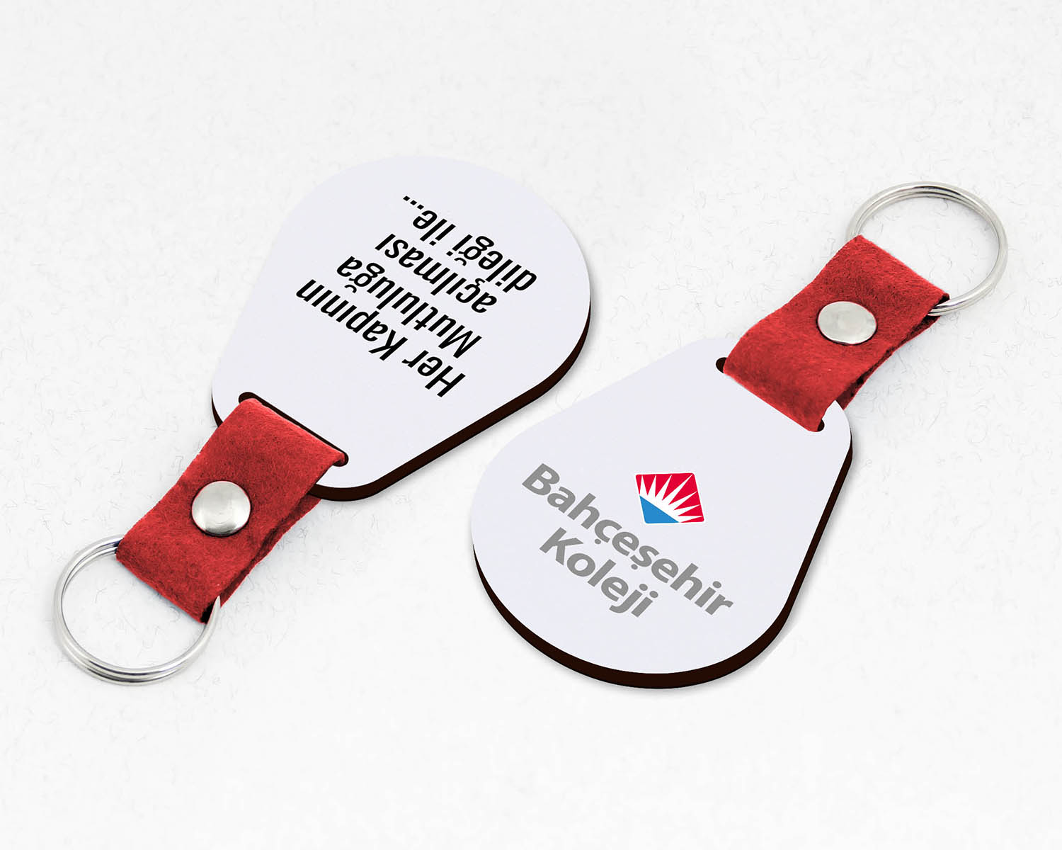 Kurumsal, Damla Şekilli Keçe Saplı Paketli Promosyon Ahşap Anahtarlık