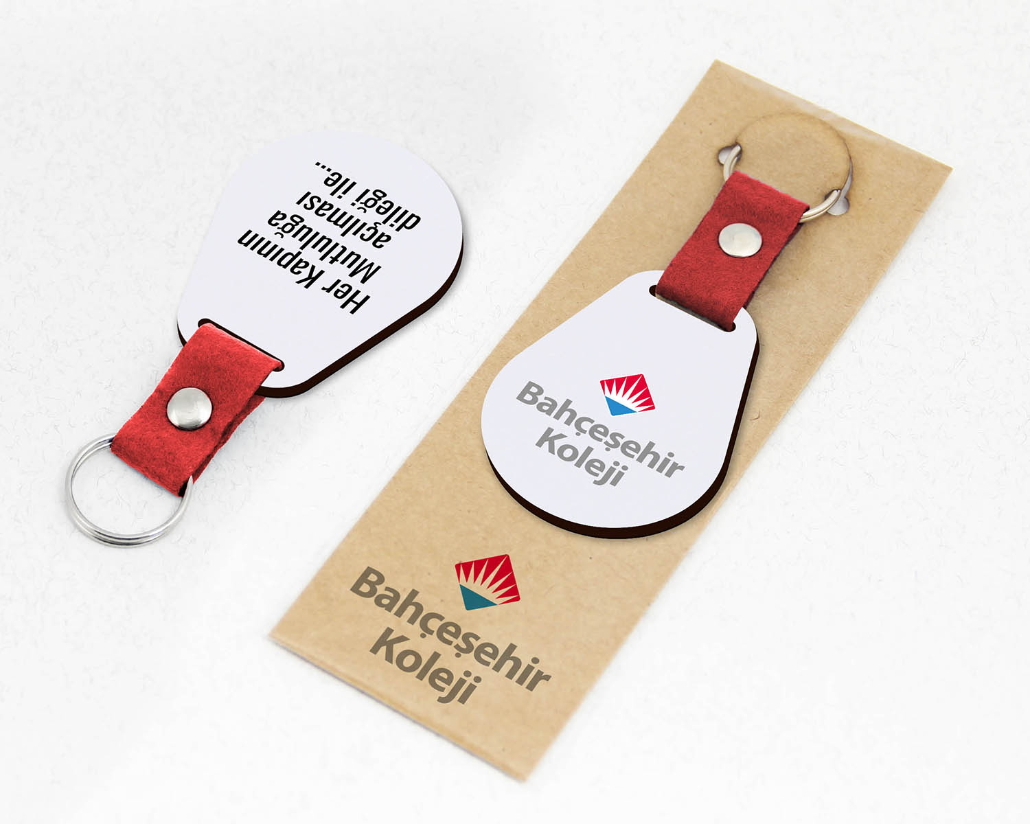 Kurumsal, Damla Şekilli Keçe Saplı Paketli Promosyon Ahşap Anahtarlık