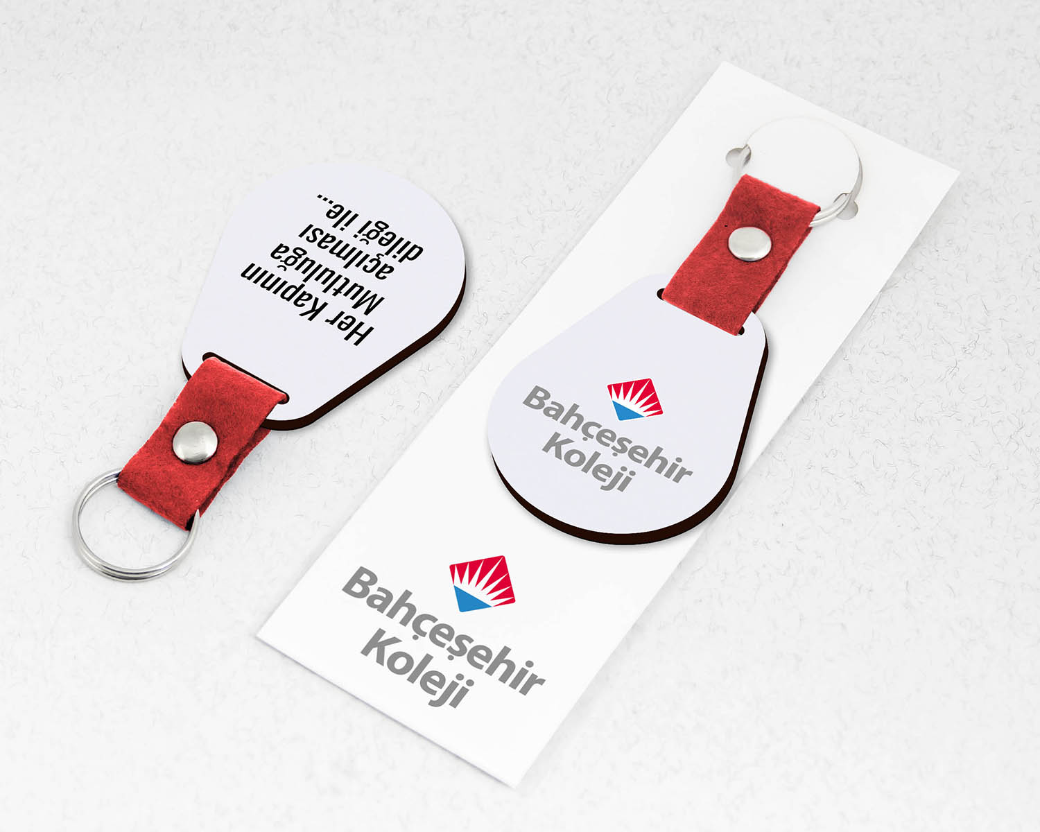 Kurumsal, Damla Şekilli Keçe Saplı Paketli Promosyon Ahşap Anahtarlık