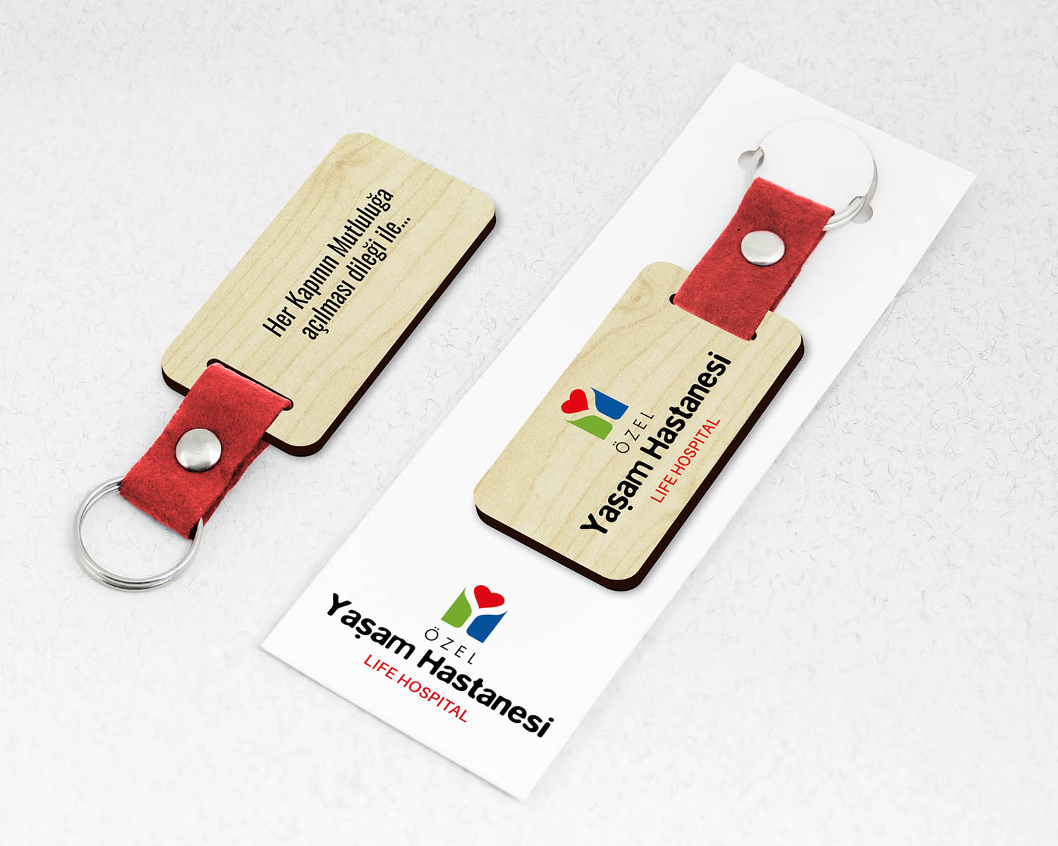 Kurumsal, Keçe Saplı Paketli Promosyon Ahşap Anahtarlık