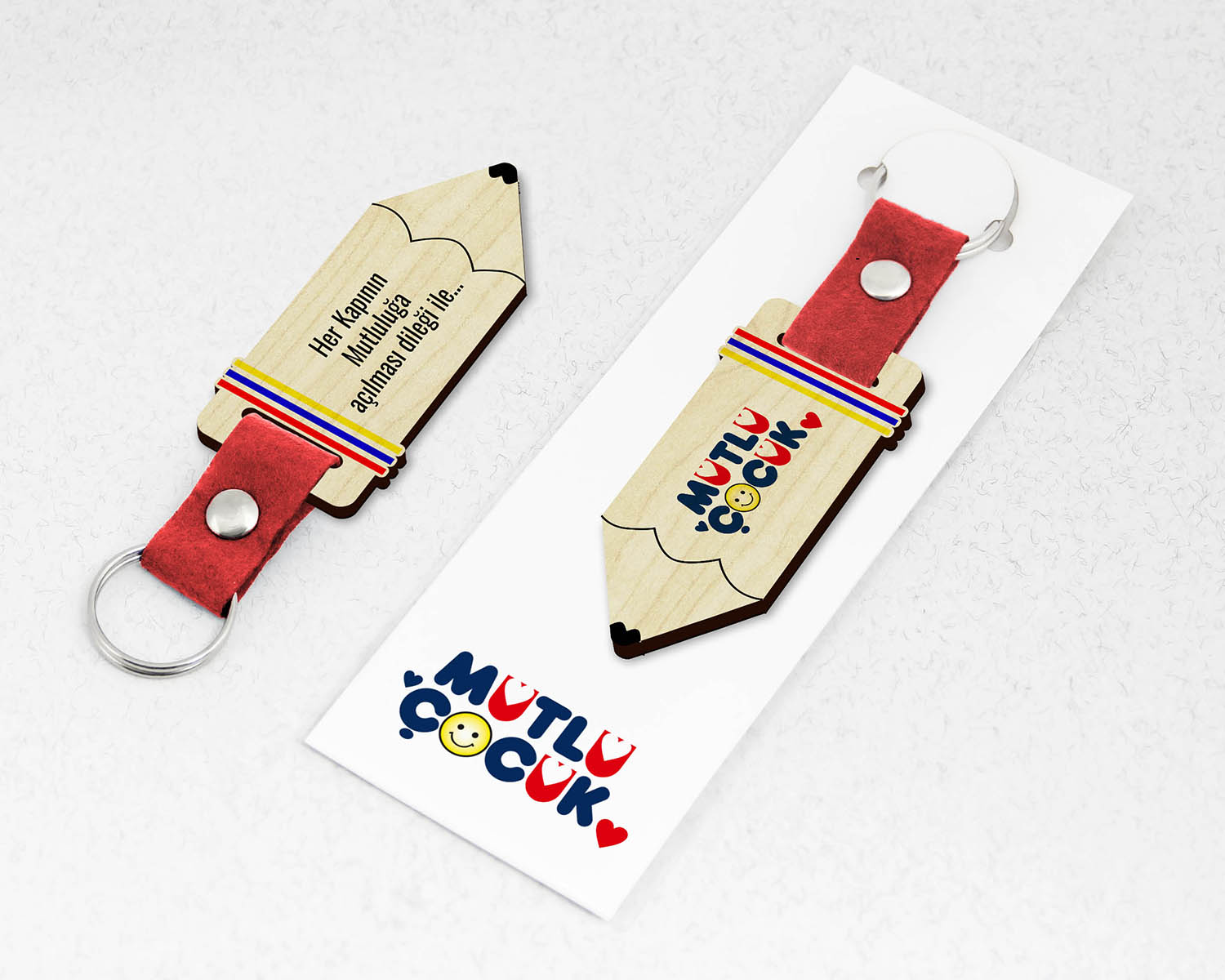 Kurumsal, Kalem Şekilli Keçe Saplı Paketli Promosyon Ahşap Anahtarlık