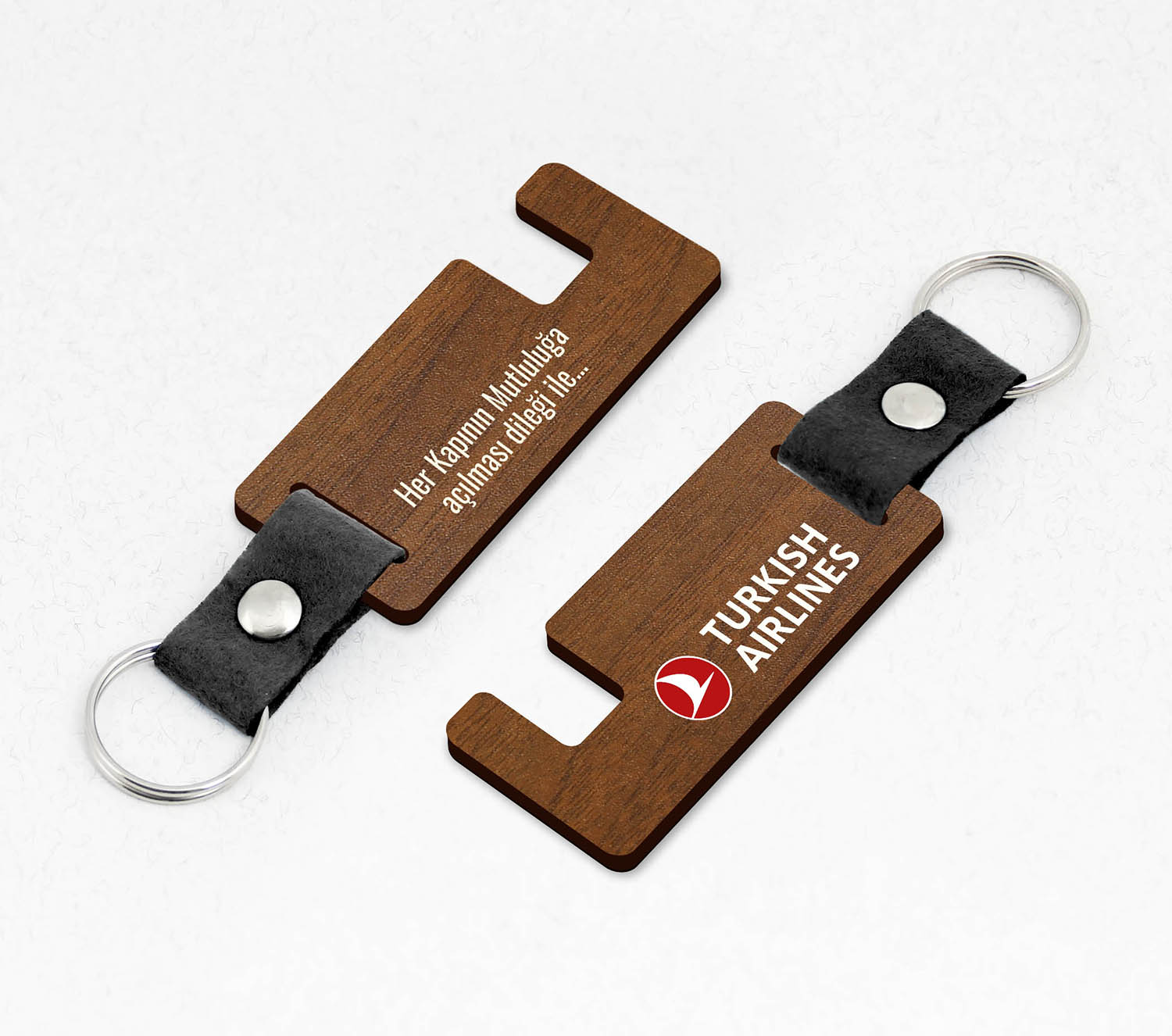 Kurumsal, Telefon Standlı Keçe Saplı Paketli Promosyon Ahşap Anahtarlık