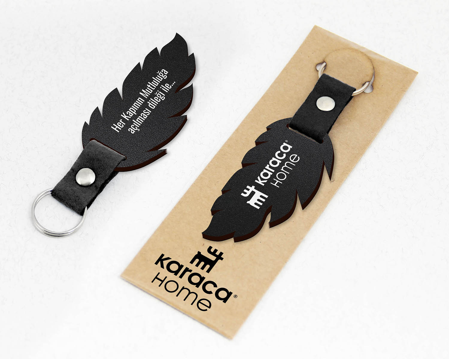 Kurumsal, Tüy Şekilli Keçe Saplı Paketli Promosyon Ahşap Anahtarlık