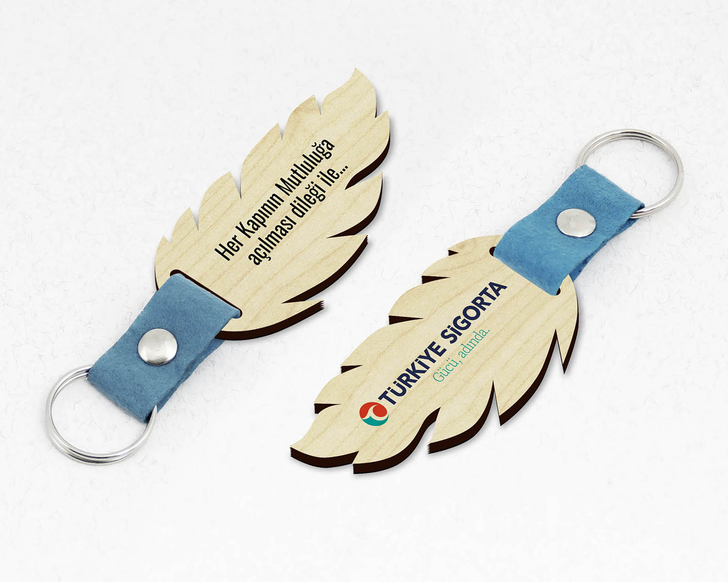 Kurumsal, Tüy Şekilli Keçe Saplı Paketli Promosyon Ahşap Anahtarlık