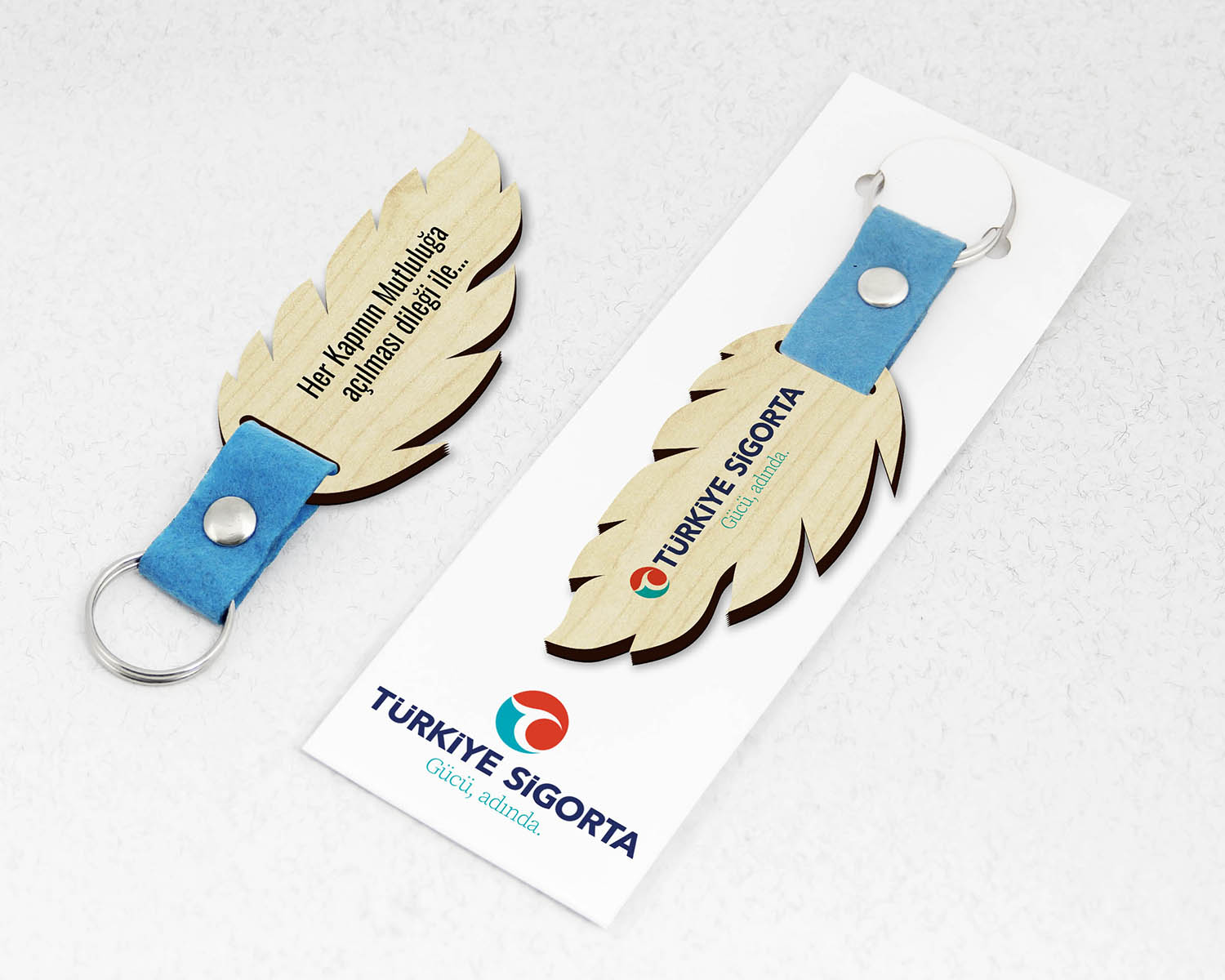 Kurumsal, Tüy Şekilli Keçe Saplı Paketli Promosyon Ahşap Anahtarlık