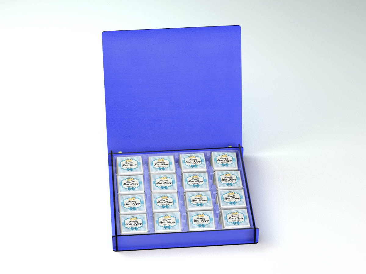 Ahşap Kutulu Erkek Bebek Çikolatası - Prens Şatosu