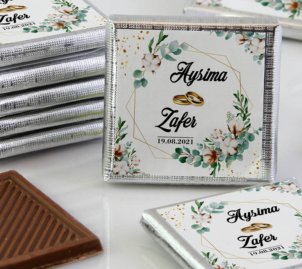 Siyah Ahşap Kutulu, UV Baskılı Söz, Nişan Çikolatası - Kristal Pamuk