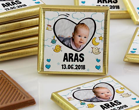 Erkek Bebek Dökme Çikolata - Fotoğraflı Kalp