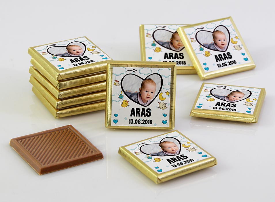 Erkek Bebek Dökme Çikolata - Fotoğraflı Kalp