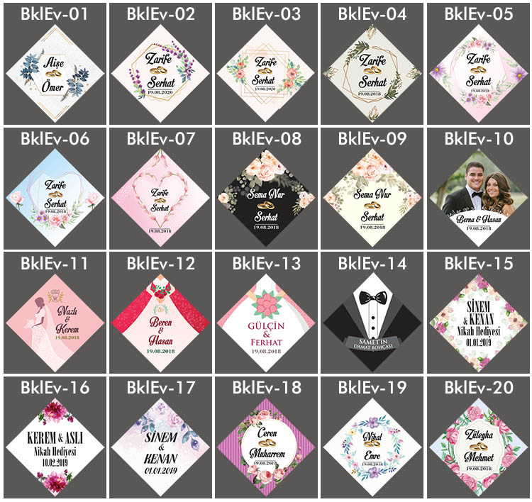 4 cm Baklava Karton Etiket - 40 adet - Evlilik