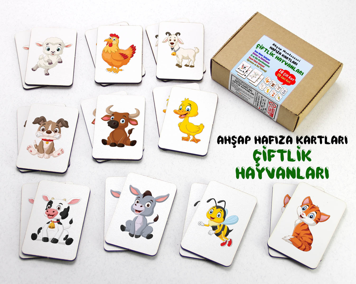 Zeka Kartları Eşleştirme Oyunu, Çiftlik Hayvanları Hafıza Kartları, Ahşap Eğitici Puzzle Oyuncak