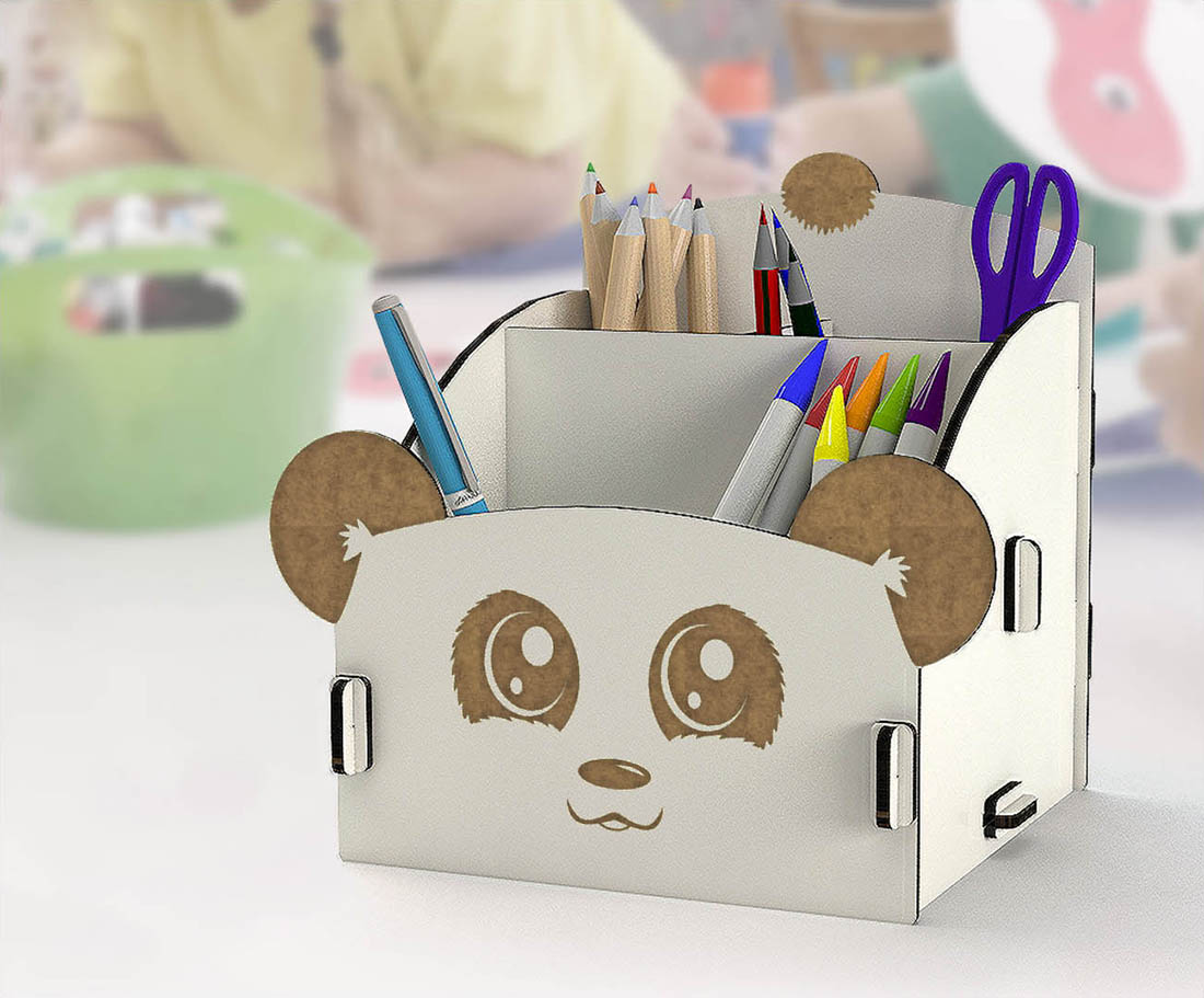 Panda Ahşap Masaüstü Kalemlik Organizer