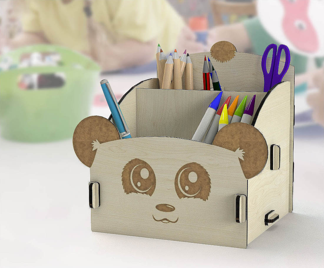 Panda Ahşap Masaüstü Kalemlik Organizer