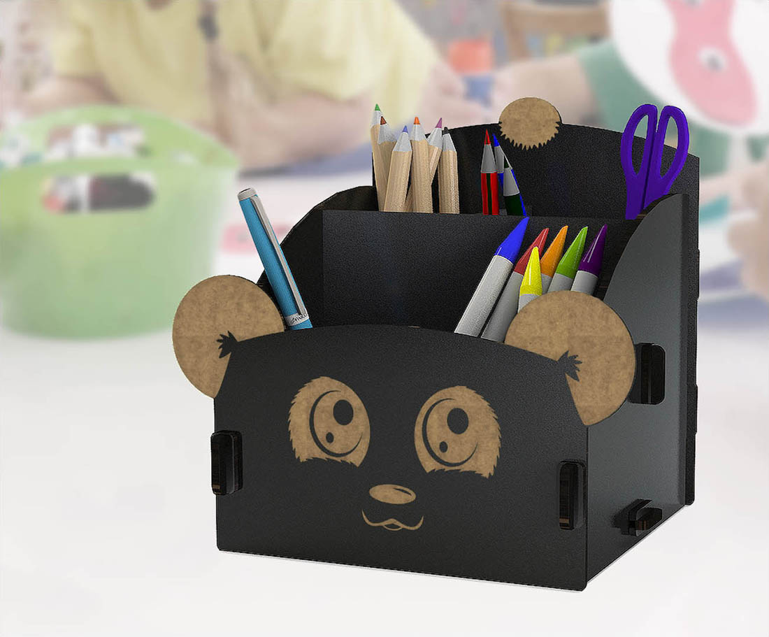 Panda Ahşap Masaüstü Kalemlik Organizer