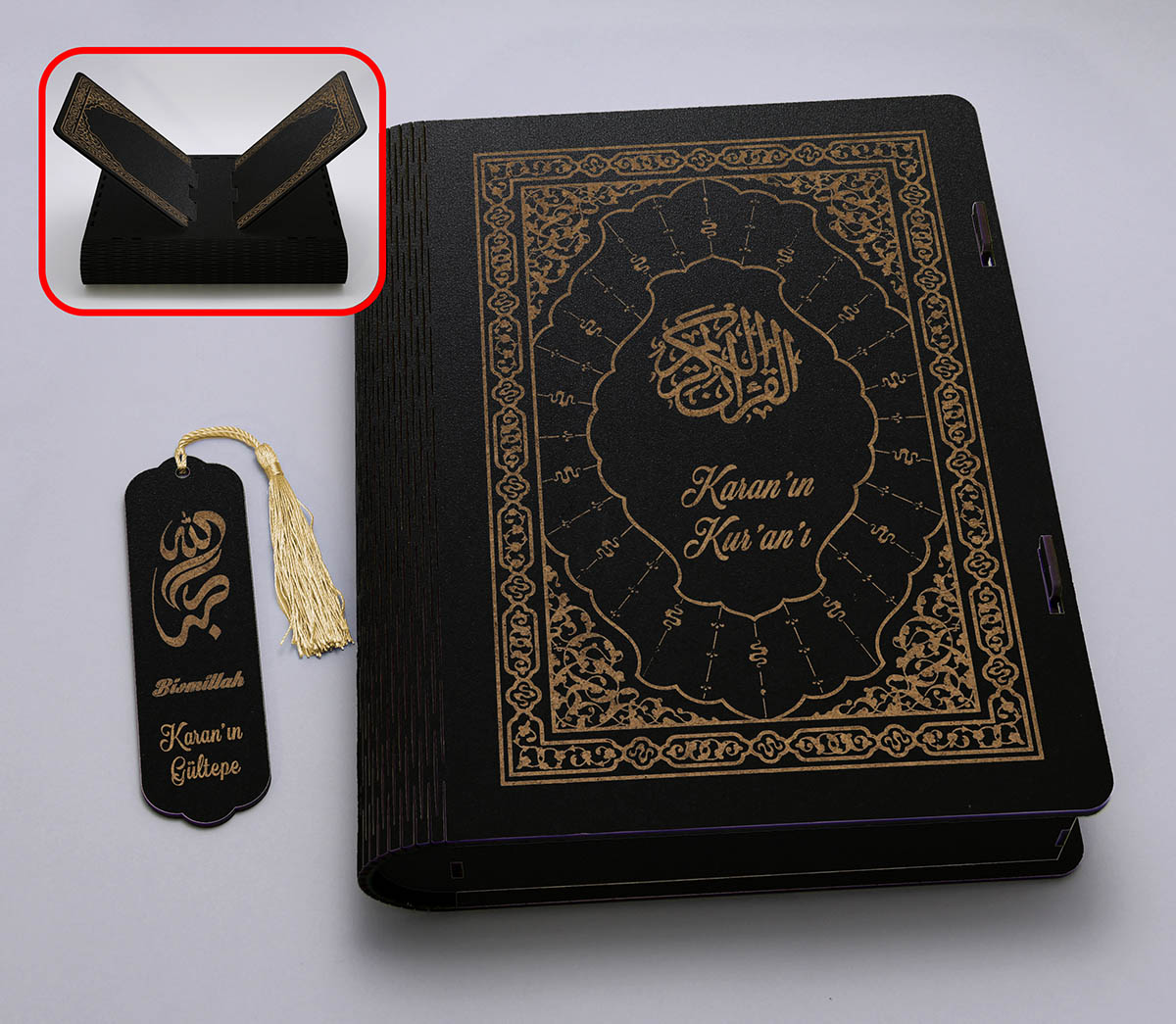 Kişiye Özel Ahşap Rahleli Kuran Kutusu, Siyah