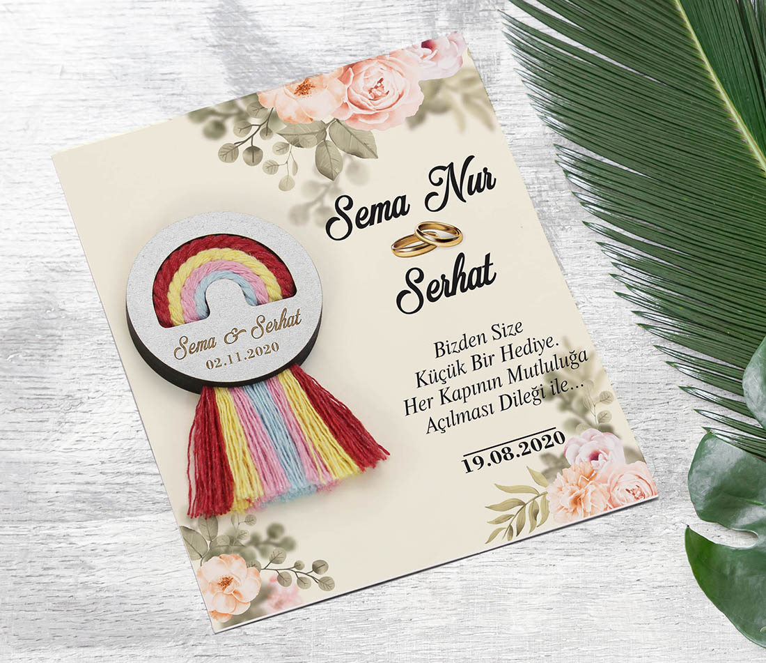 Makrome Gökkuşağı Oval Magnet - Nişan, Nikah, Kına Hediyesi