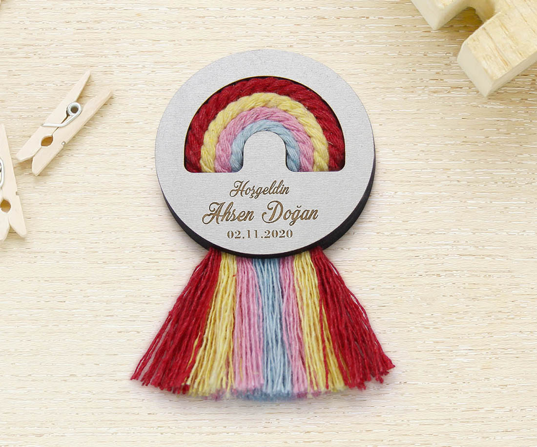 Makrome Gökkuşağı Oval Maget - Kız Bebek Şekeri