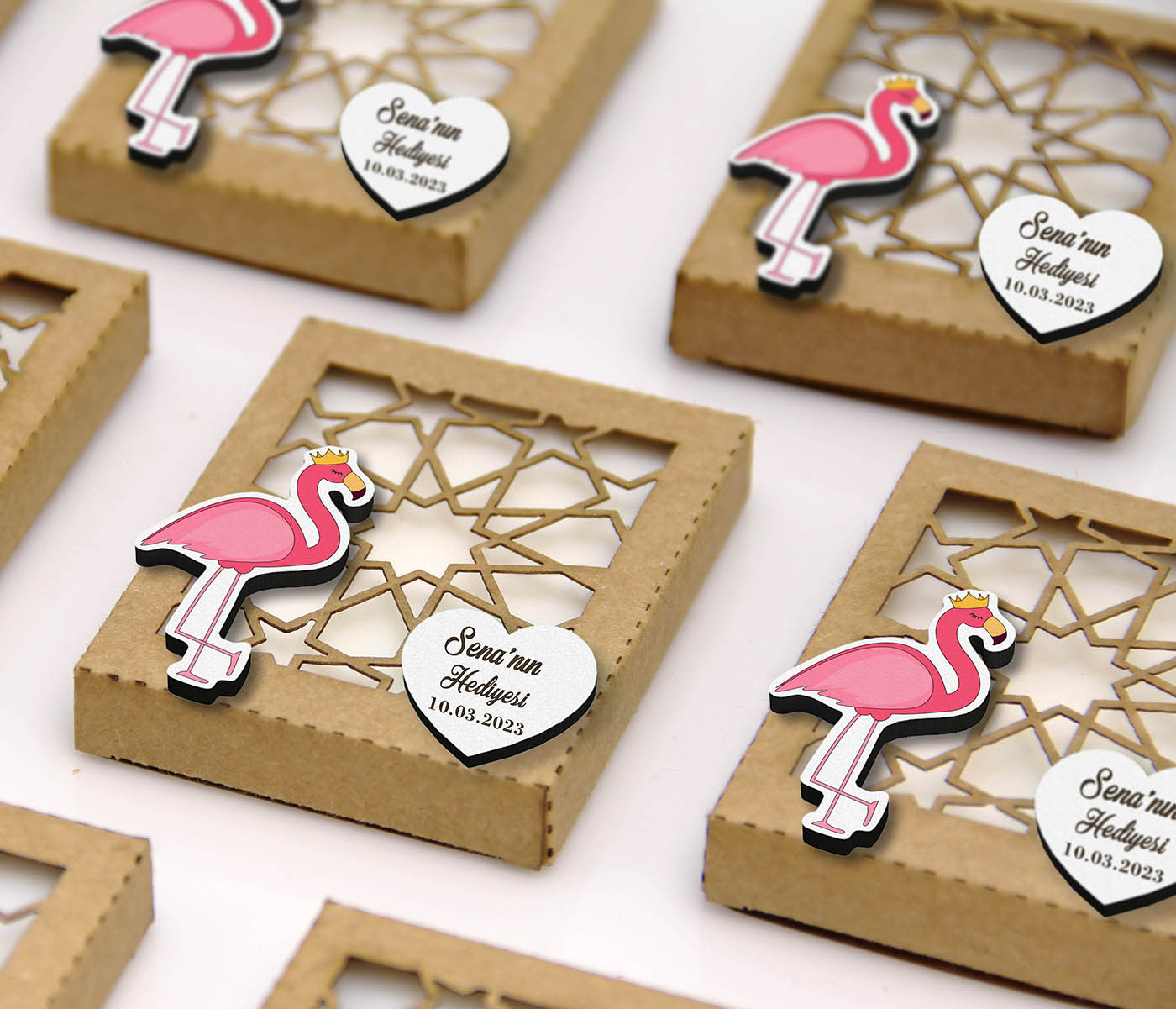 Figür Flamingo Detaylı, Osmanlı Desenli Kutulu Sabun - Bebek Şekeri
