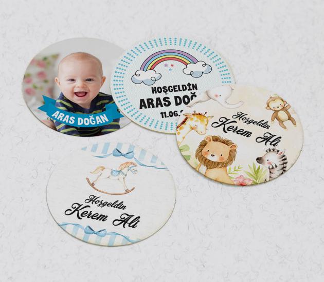 3 cm Yuvarlak Yapışkanlı Etiket - 48 adet - Erkek Bebek