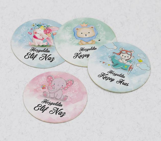 3 cm Yuvarlak Yapışkanlı Etiket - 48 adet - Hayvanlı