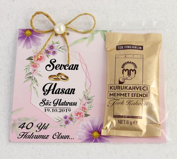 İnci Detaylı Kahve - Söz, Nişan, Kına Hediyesi - Çiçekli Elmas