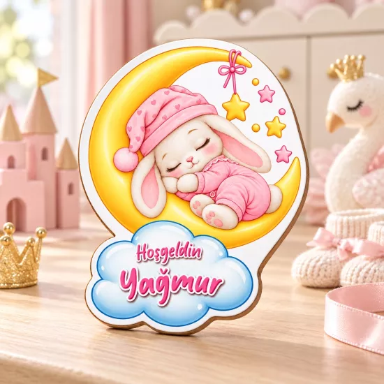 İsimli Pembe Tavşan Bebek Magneti  | Mevlid Hediyesi
