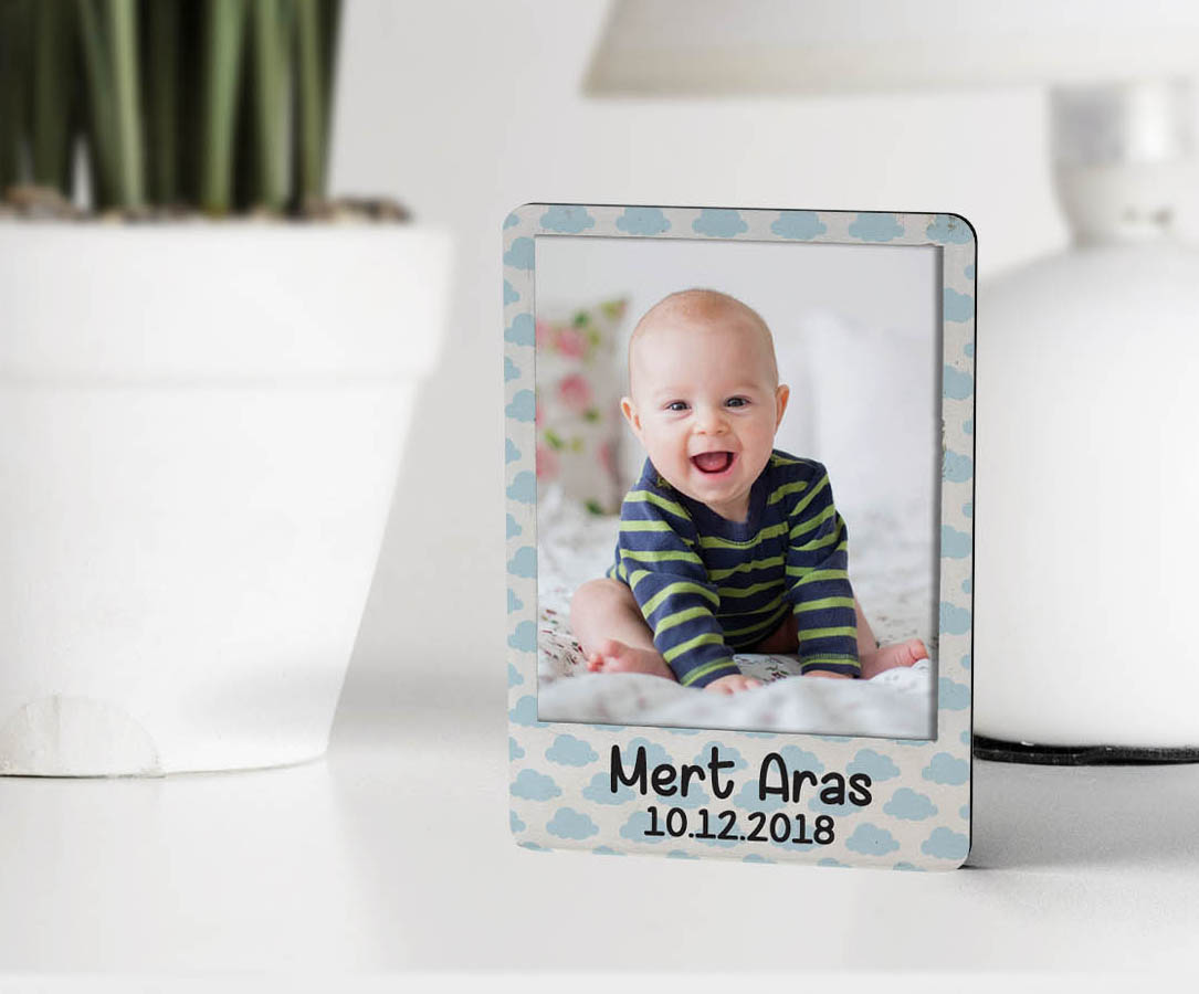 UV Baskılı Ahşap Erkek Bebek Magnet - Fotoğraflı